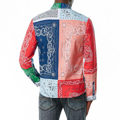 Men's 3D Button Retro Printing Long Sleeves Casual Shirts