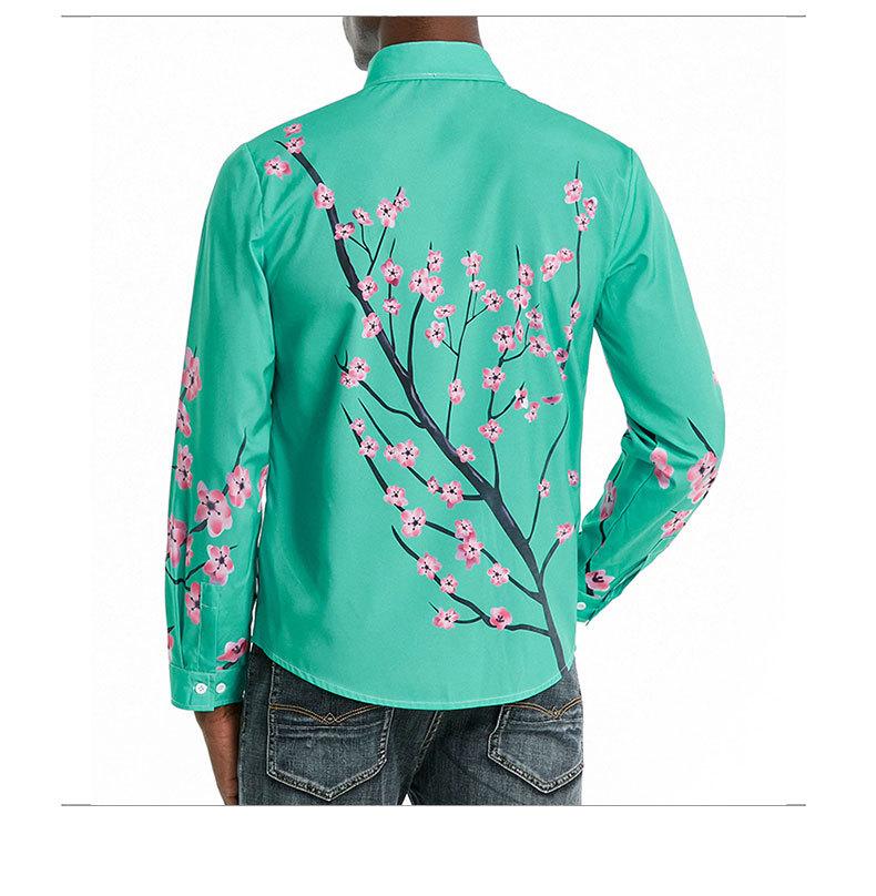 Men's 3D Button Flower Printing Long Sleeves Casual Shirts