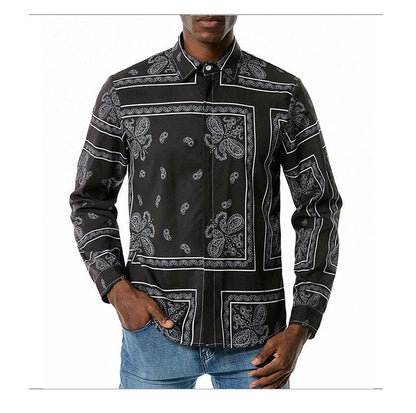 Men's 3D Button Retro Printing Long Sleeves Casual Shirts