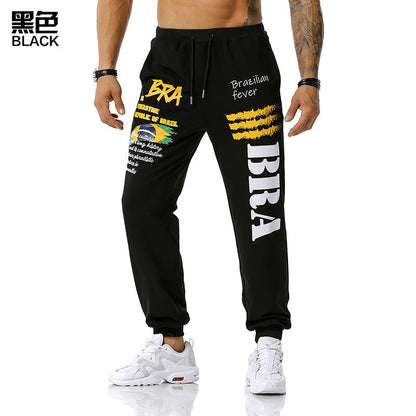 Men's Brazil National Flag Printing Out Door Sports Workout Football Training Jogger Pants