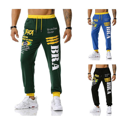 Men's Brazil National Flag Printing Out Door Sports Workout Football Training Jogger Pants