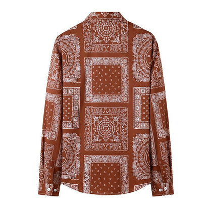 Men's 3D Button Retro Printing Long Sleeves Casual Shirts