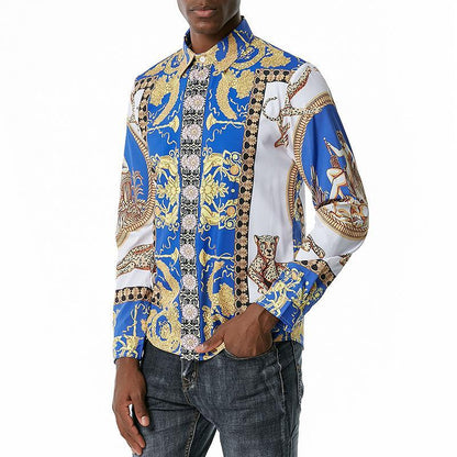 Men's 3D Button Royal Style Printing Long Sleeves Casual Shirts