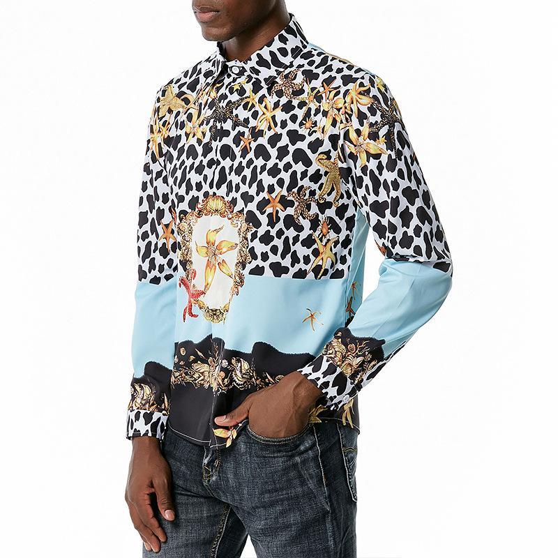 Men's 3D Button Royal Style Leopard Print Printing Long Sleeves Casual Shirts