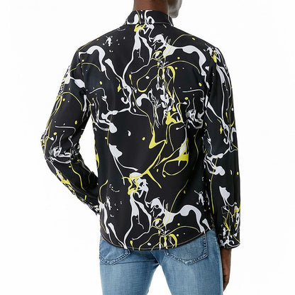 Men's 3D Button Street Hip-Hop Graffiti Printing Long Sleeves Casual Shirts