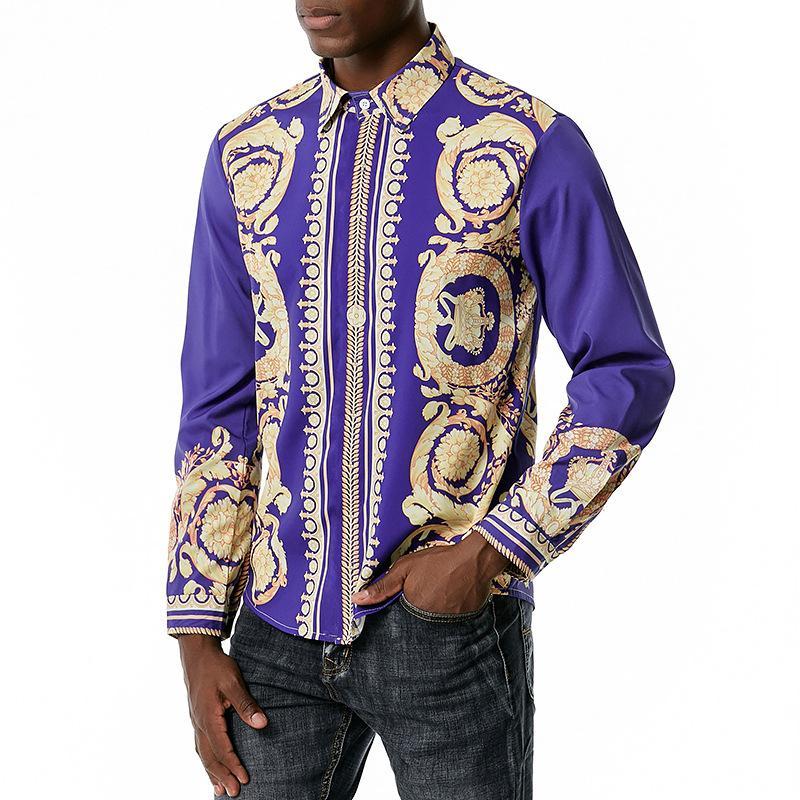 Men's 3D Button Royal Style Printing Long Sleeves Casual Shirts