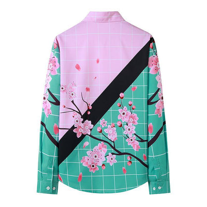 Men's 3D Button Flower Printing Long Sleeves Casual Shirts