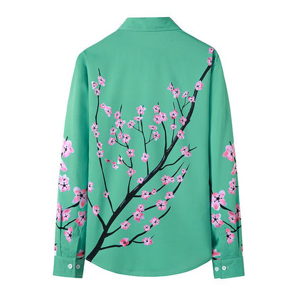 Men's 3D Button Flower Printing Long Sleeves Casual Shirts