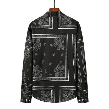 Men's 3D Button Retro Printing Long Sleeves Casual Shirts