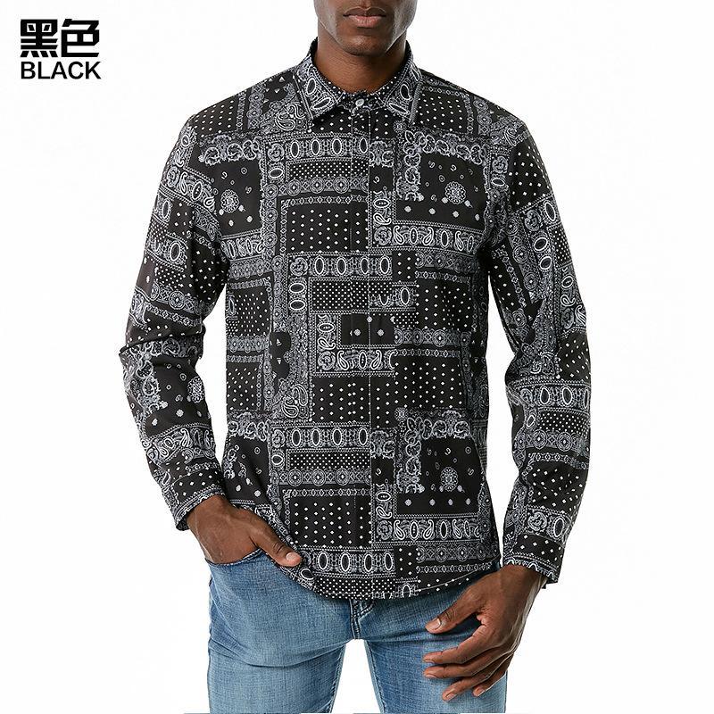 Men's 3D Button Retro Printing Long Sleeves Casual Shirts