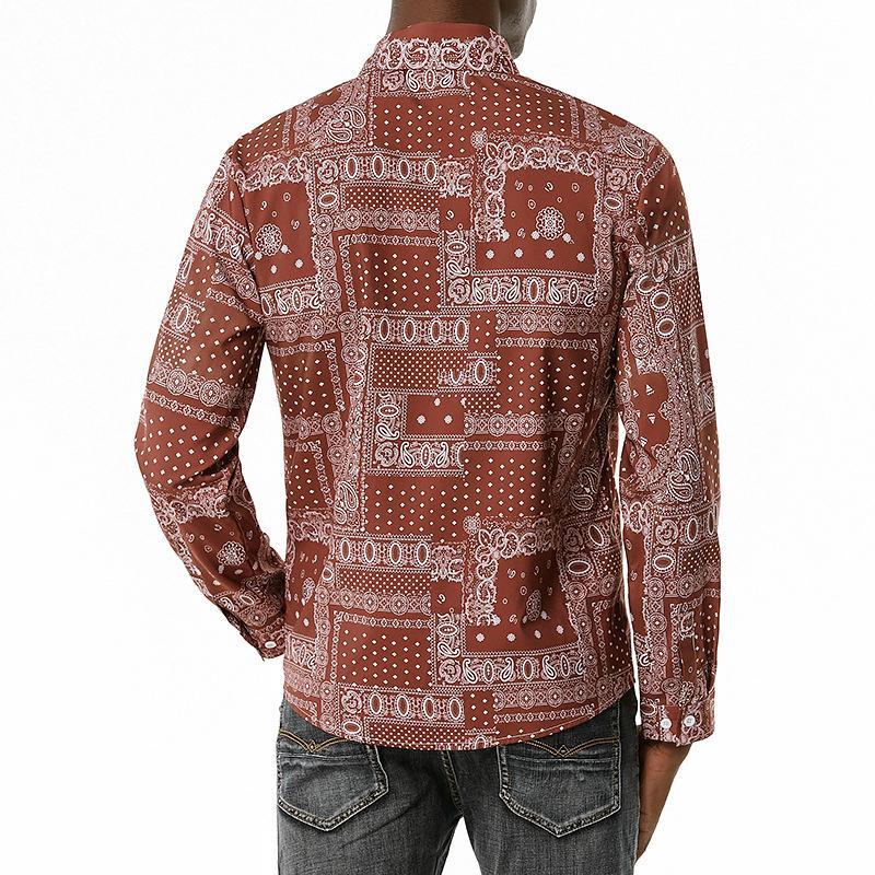 Men's 3D Button Retro Printing Long Sleeves Casual Shirts