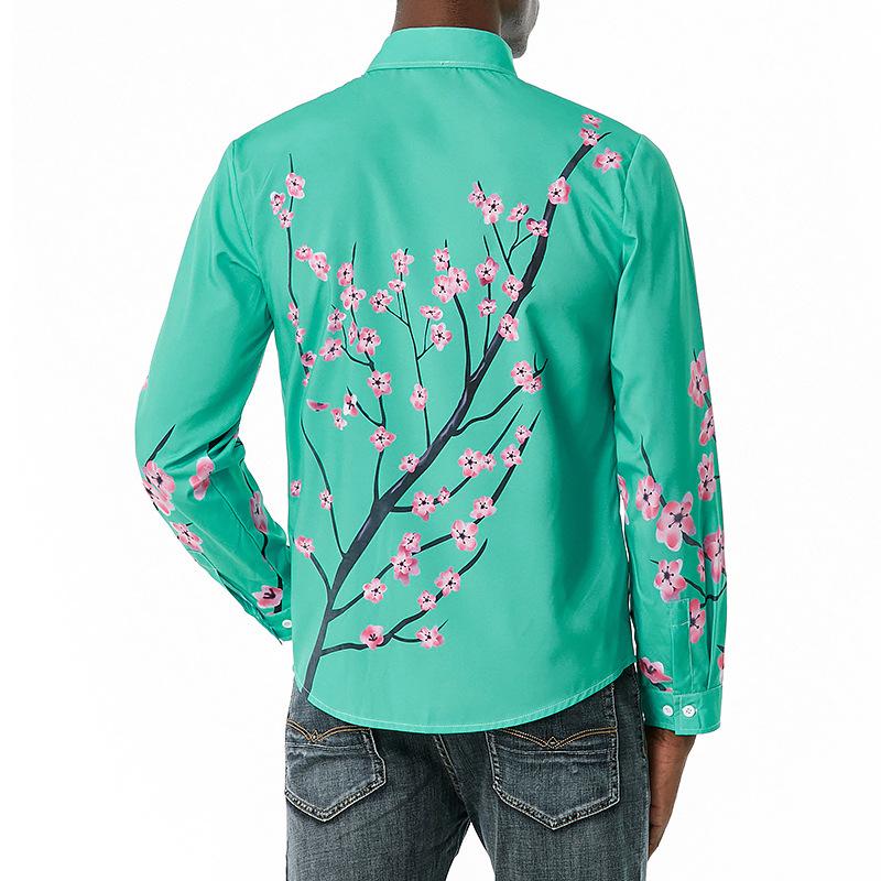 Men's 3D Button Flower Printing Long Sleeves Casual Shirts