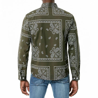 Men's 3D Button Retro Printing Long Sleeves Casual Shirts