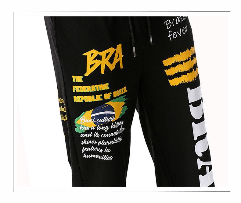 Men's Brazil National Flag Printing Out Door Sports Workout Football Training Jogger Pants