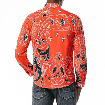 Men's 3D Button Retro Printing Long Sleeves Casual Shirts