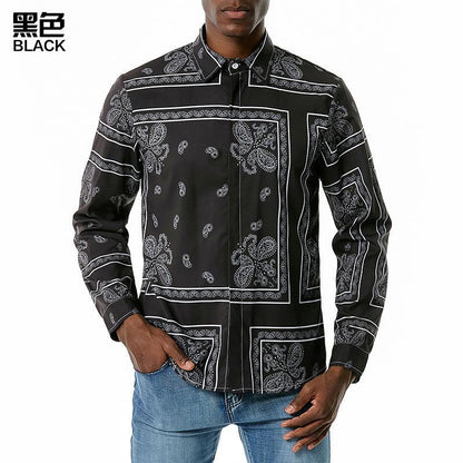 Men's 3D Button Retro Printing Long Sleeves Casual Shirts