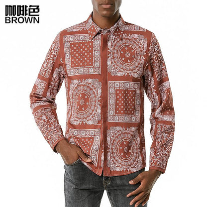 Men's 3D Button Retro Printing Long Sleeves Casual Shirts