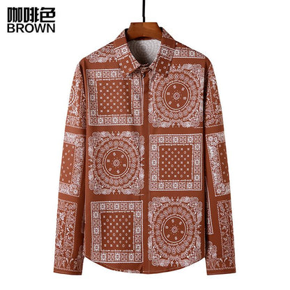 Men's 3D Button Retro Printing Long Sleeves Casual Shirts