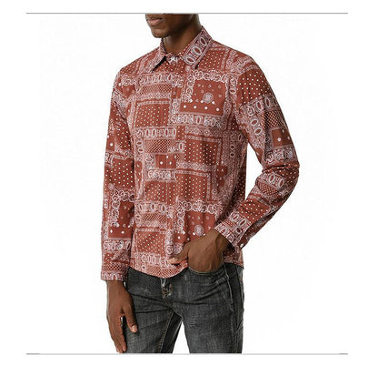 Men's 3D Button Retro Printing Long Sleeves Casual Shirts