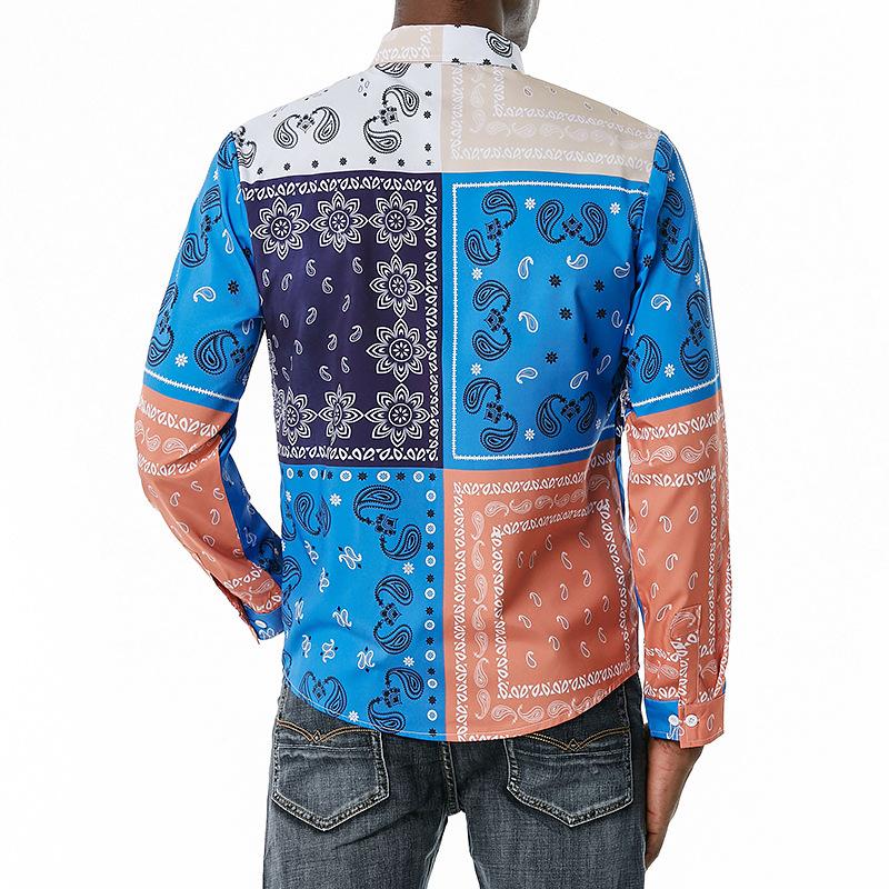 Men's 3D Button Retro Printing Long Sleeves Casual Shirts