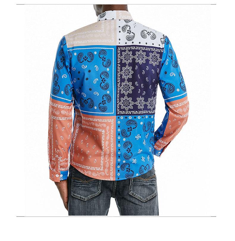 Men's 3D Button Retro Printing Long Sleeves Casual Shirts