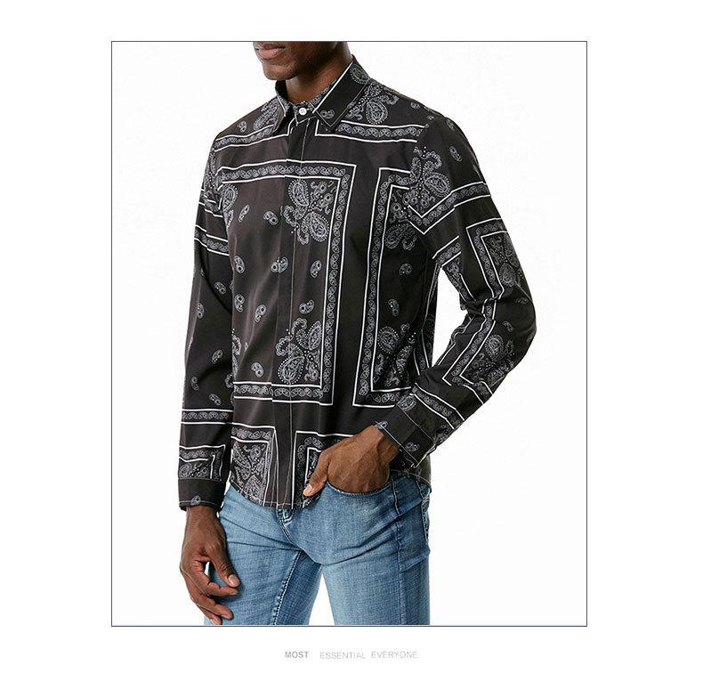 Men's 3D Button Retro Printing Long Sleeves Casual Shirts