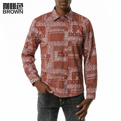 Men's 3D Button Retro Printing Long Sleeves Casual Shirts