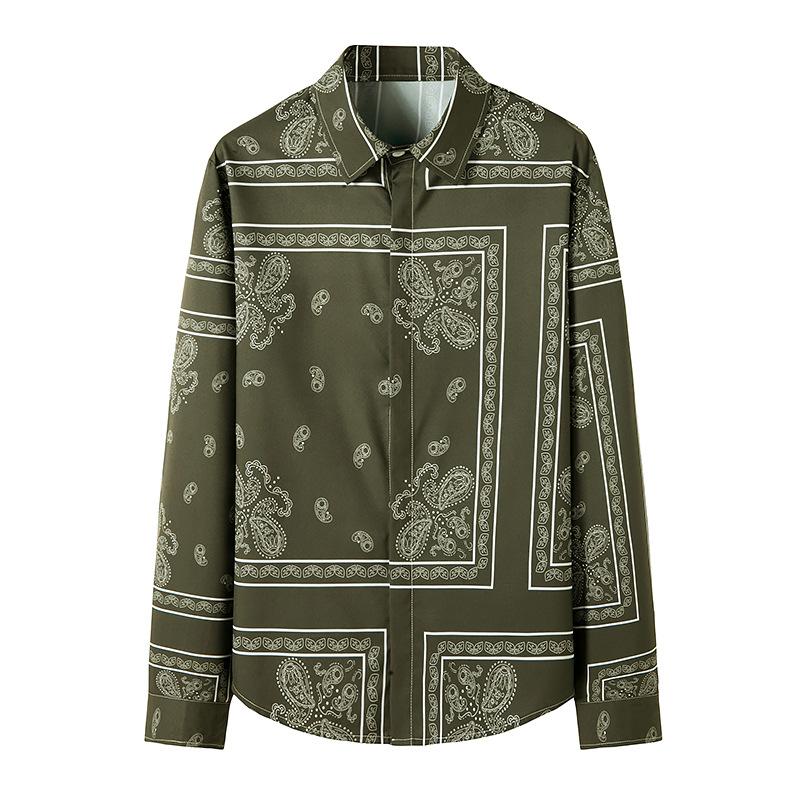 Men's 3D Button Retro Printing Long Sleeves Casual Shirts