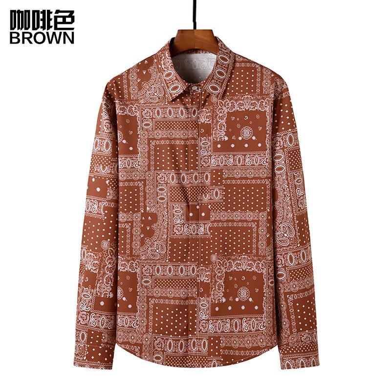 Men's 3D Button Retro Printing Long Sleeves Casual Shirts