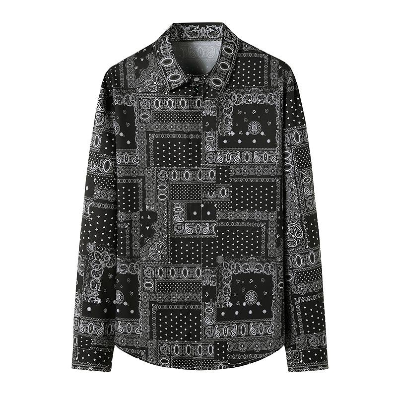 Men's 3D Button Retro Printing Long Sleeves Casual Shirts