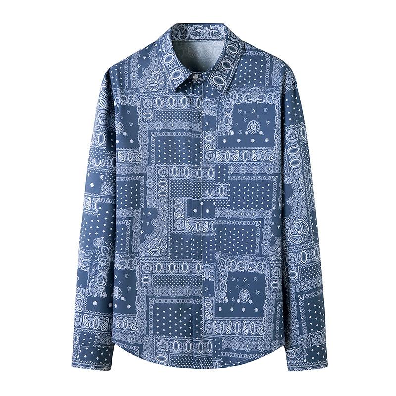 Men's 3D Button Retro Printing Long Sleeves Casual Shirts