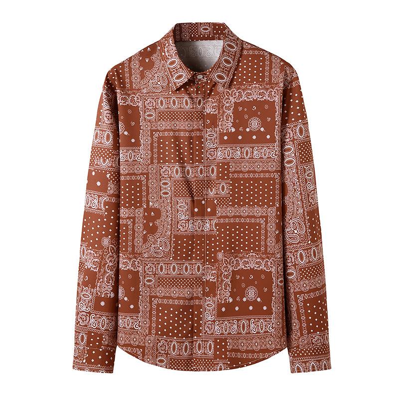 Men's 3D Button Retro Printing Long Sleeves Casual Shirts