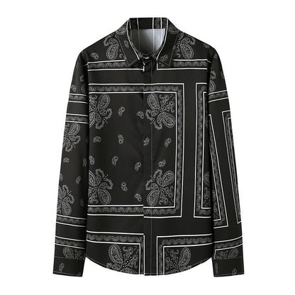 Men's 3D Button Retro Printing Long Sleeves Casual Shirts