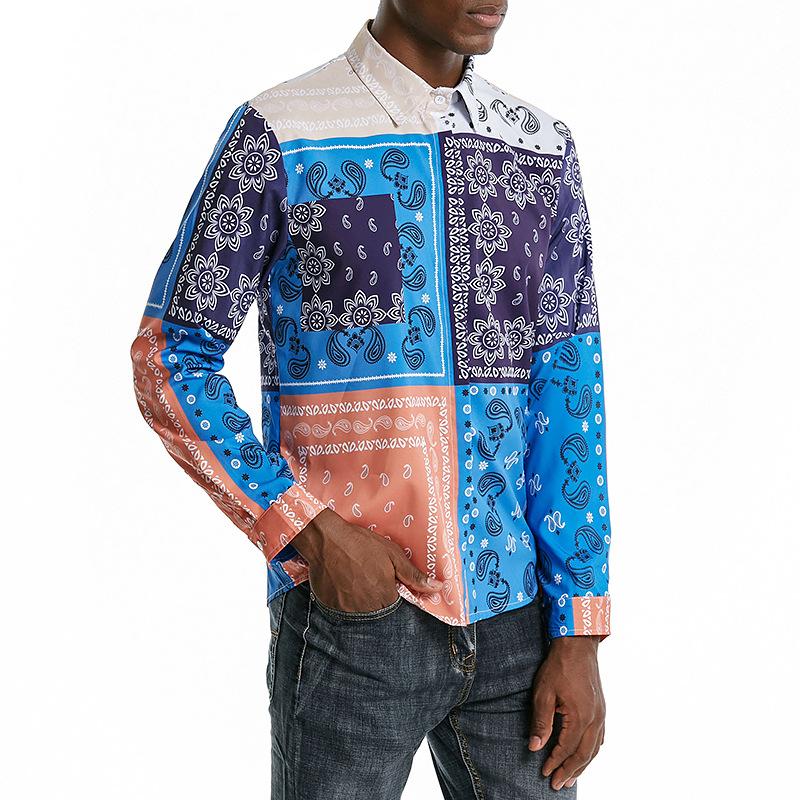 Men's 3D Button Retro Printing Long Sleeves Casual Shirts