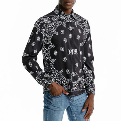 Men's 3D Button Retro Printing Long Sleeves Casual Shirts