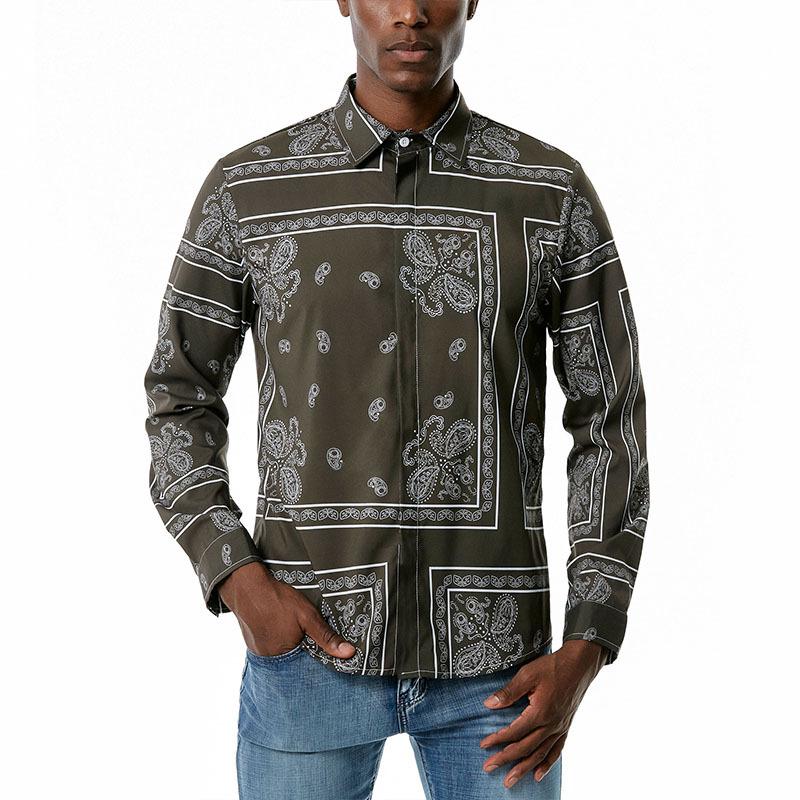 Men's 3D Button Retro Printing Long Sleeves Casual Shirts