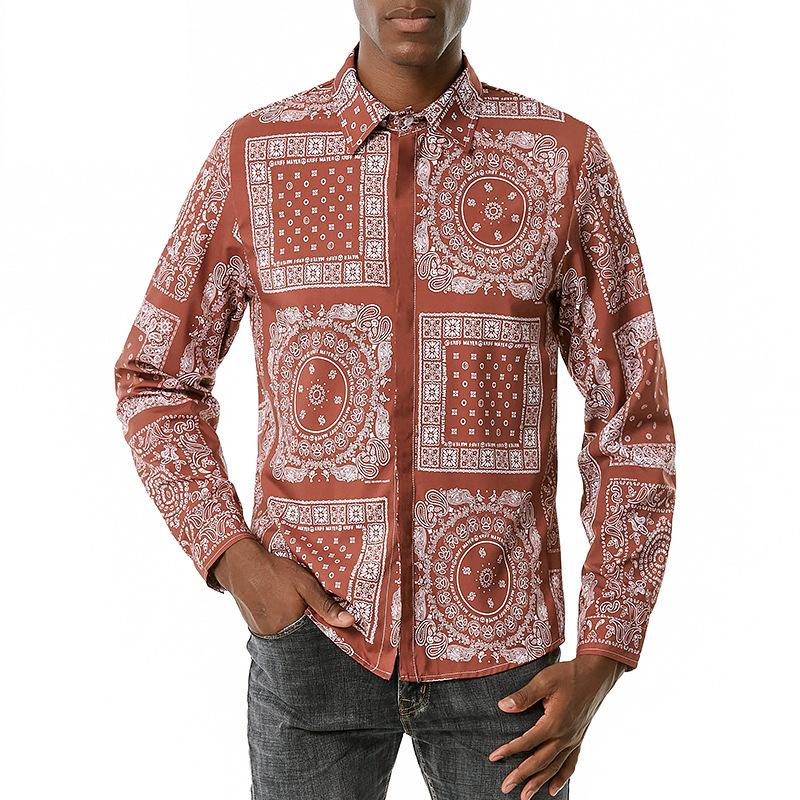 Men's 3D Button Retro Printing Long Sleeves Casual Shirts