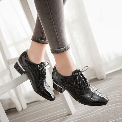 Women Lace Up Laser Mid Heel Shoes