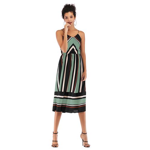 Striped Swing Skirt Irregular Chiffon Women Dresses