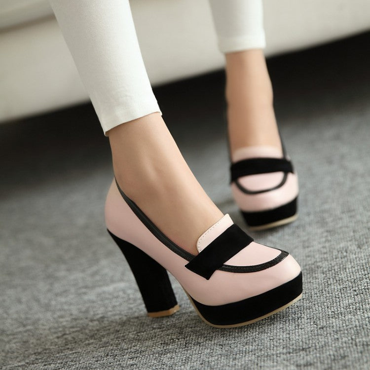 Women Platform Pumps Black and White Pu Leather High Heels Shoes Woman 3409