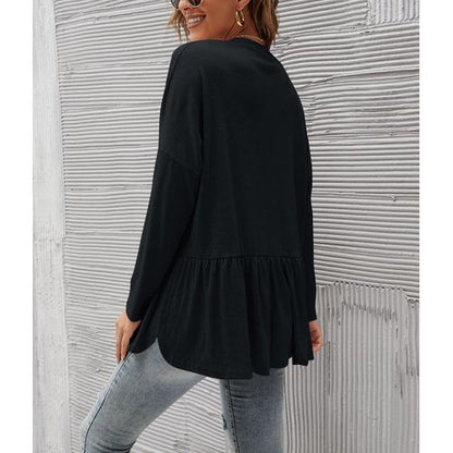 Women Mid-length Single-breasted Buttoned Long-sleeved Cardigan Irregular Hem Tops