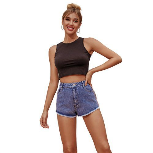 Fashion Washable All-matched Split Joint High Waist Denim Short Women Jeans