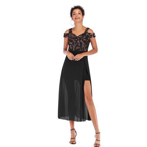 Off Shoulder Split Joint Split Chiffon Women Dresses