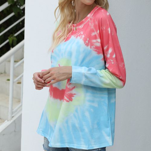 Womens Gradient Long Sleeve Tie Dyed T Shirt Top Round Neck Sweater