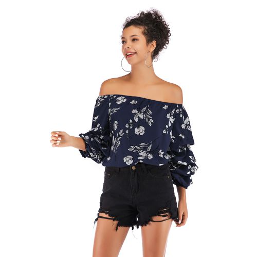 Sexy Printed with Off-shoulder Spring Women Chiffon Shirt Blouses