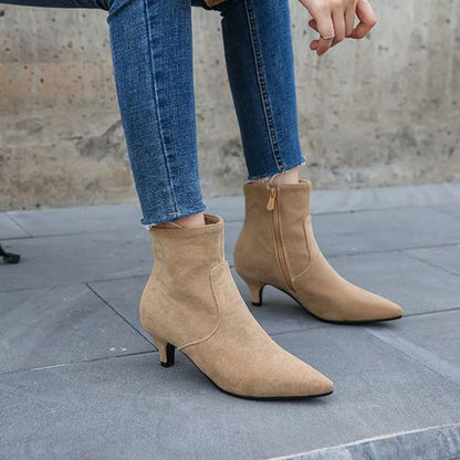 Pointed Toe Zipper Women's High Heeled Ankle Boots