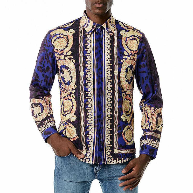 Men's 3D Button Royal Style Printing Long Sleeves Casual Shirts