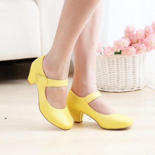 Women Mary Jane Candy Color Block Heels Pumps