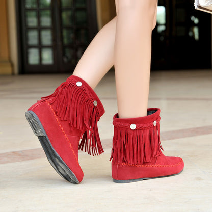 Women Tassel Rivets Low Heels Short Boots