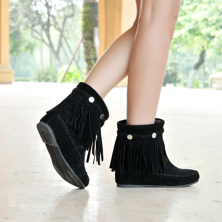 Women Tassel Rivets Low Heels Short Boots